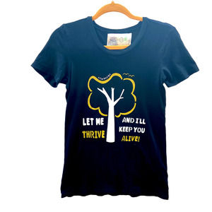 Crew Neck black short sleeve tshirt Upcycled with Graphic